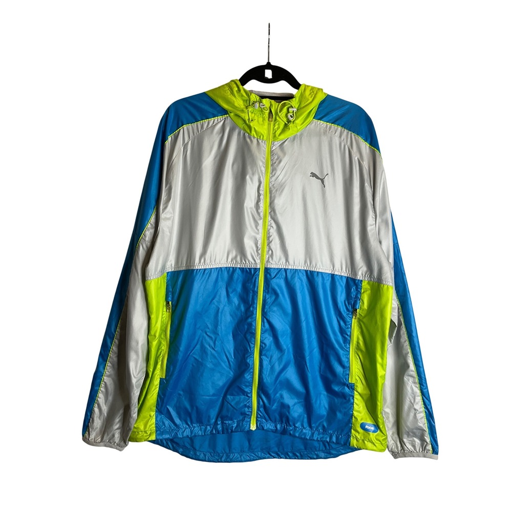 Vintage Puma Windbreaker Jacket Zip Up FAAS Nylon Glanz Hood Track 90s Y2K L